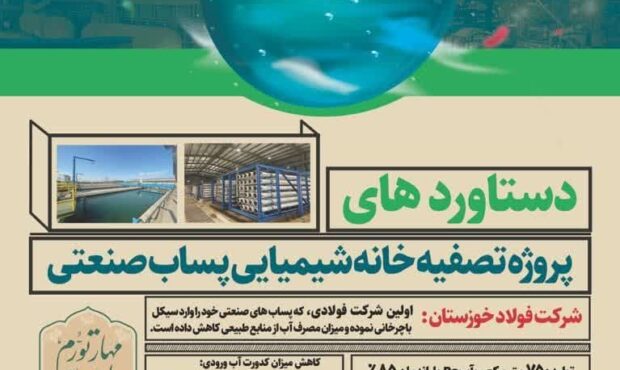 دستاوردهای پروژه تصفیه خانه شیمیایی پساب صنعتی فولاد خوزستان دستاوردهای پروژه تصفیه خانه شیمیایی پساب صنعتی فولاد خوزستان